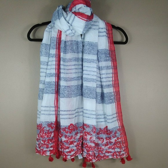 Never Worn Striped Lightweight Wrap Tassel Scarf - Picture 2 of 6